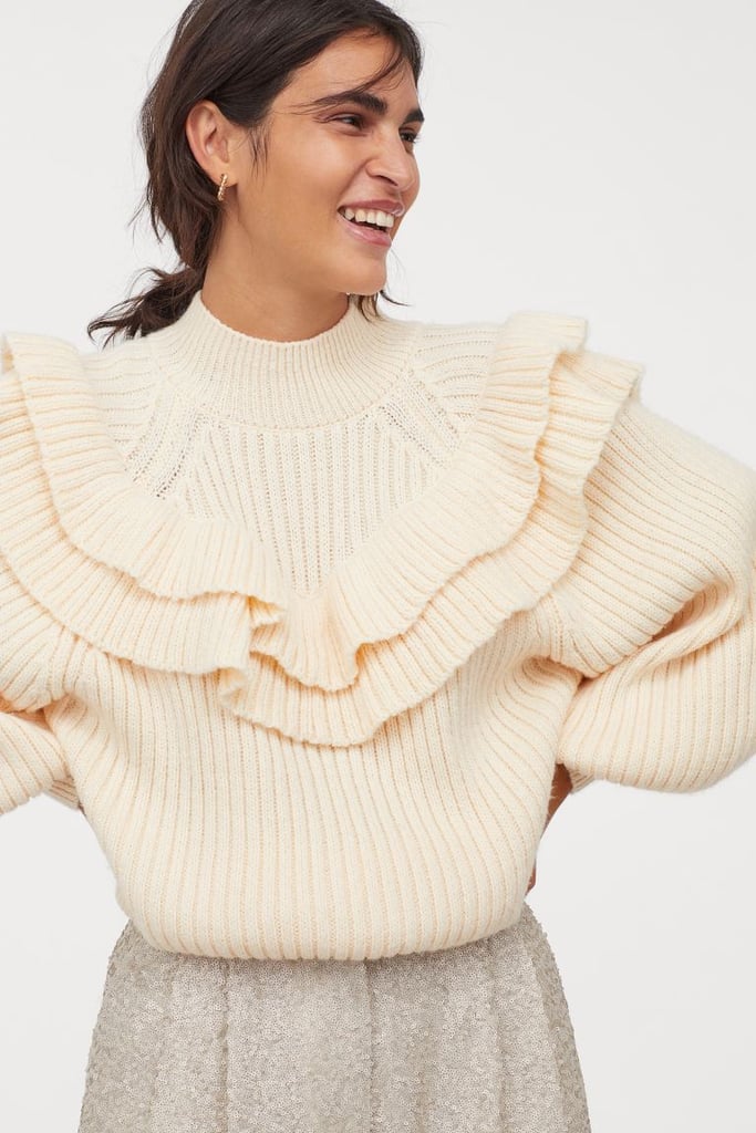 H&M Flounced Rib-Knit Sweater