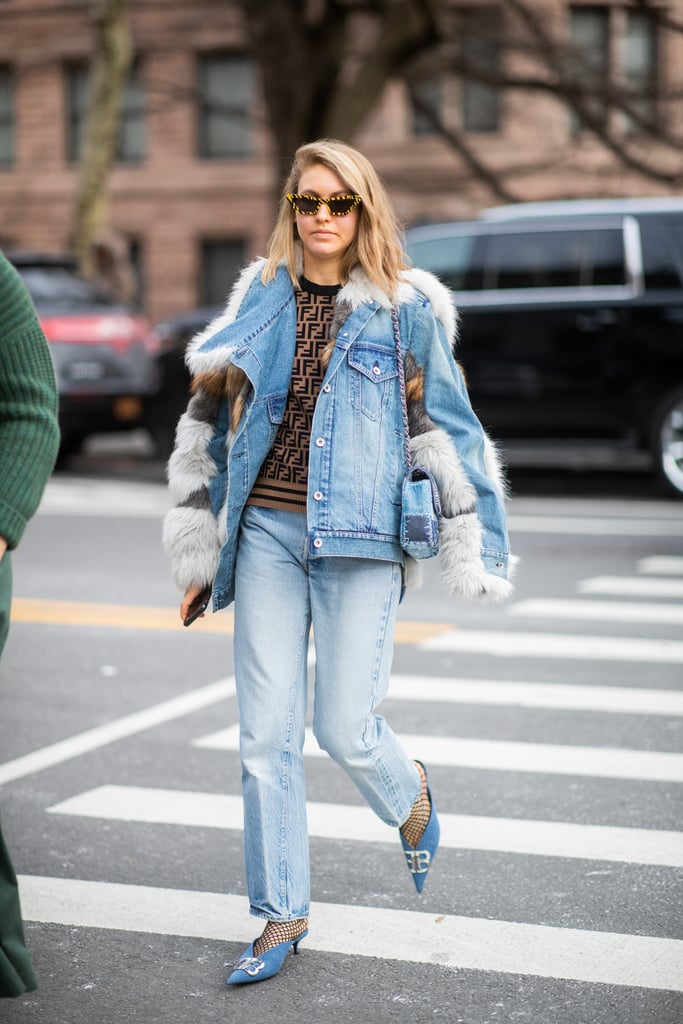 Winter Outfit Idea: A Furry-Trimmed Denim Jacket and Jeans