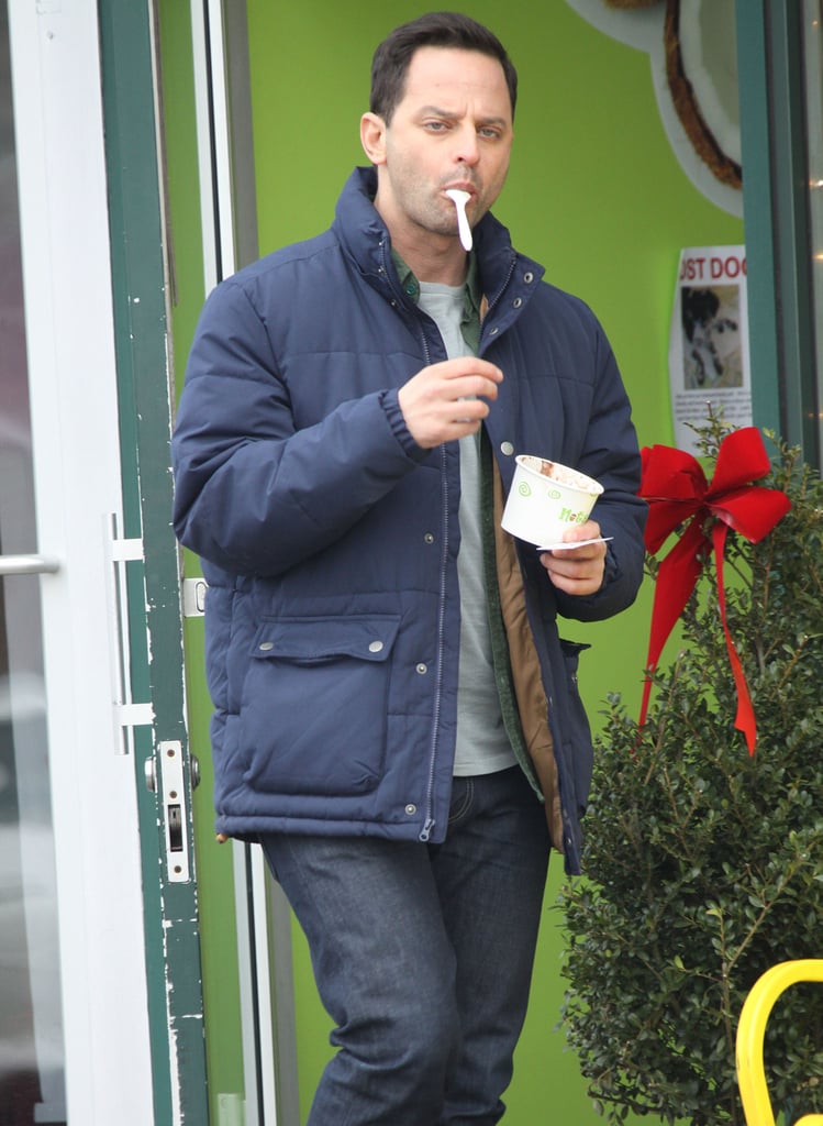 Nick Kroll indulged in a frozen treat on the set of Brother's Keeper in NYC on Wednesday.