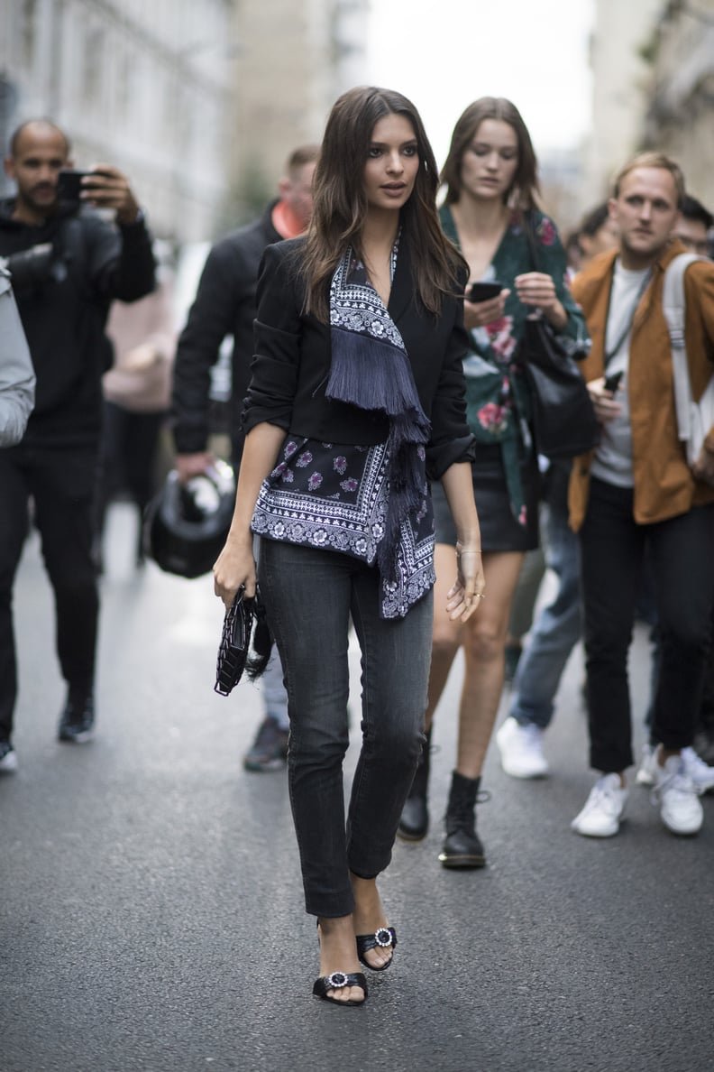 Emily Ratajkowski Was Seen Wearing an Embellished Jacket During Paris Fashion Week