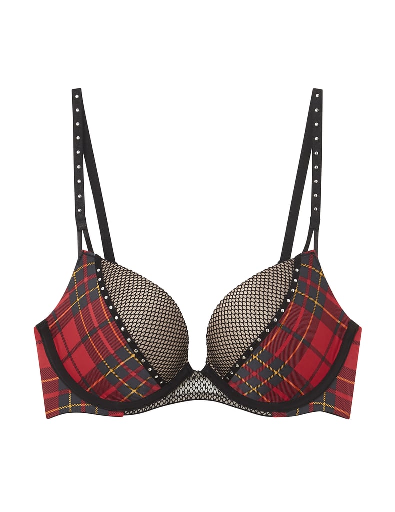Plaid Fishnet Push-Up Bra