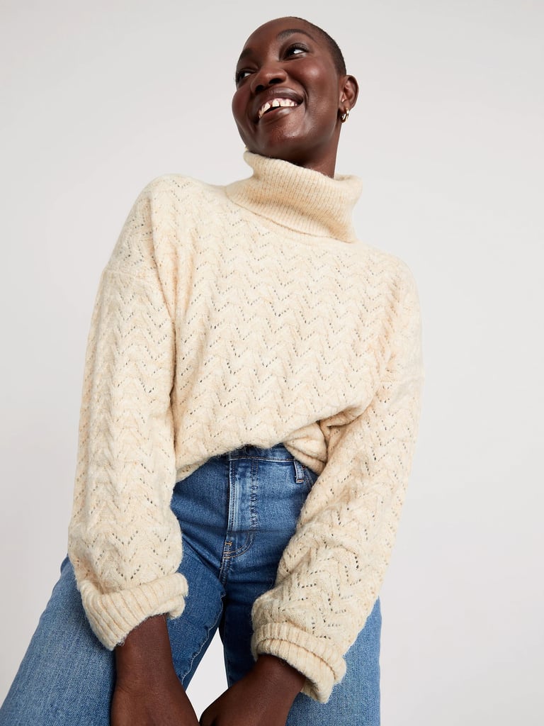 Old Navy Heathered Pointelle-Knit Turtleneck Sweater