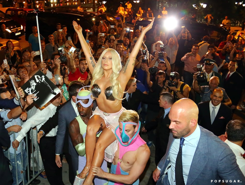 Lady Gaga put on a show after leaving her hotel in Athens, Greece, on Wednesday.