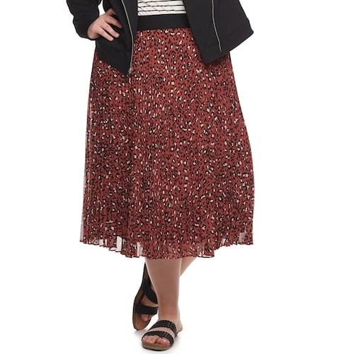 EVRI Plus Size Pleated Print Skirt