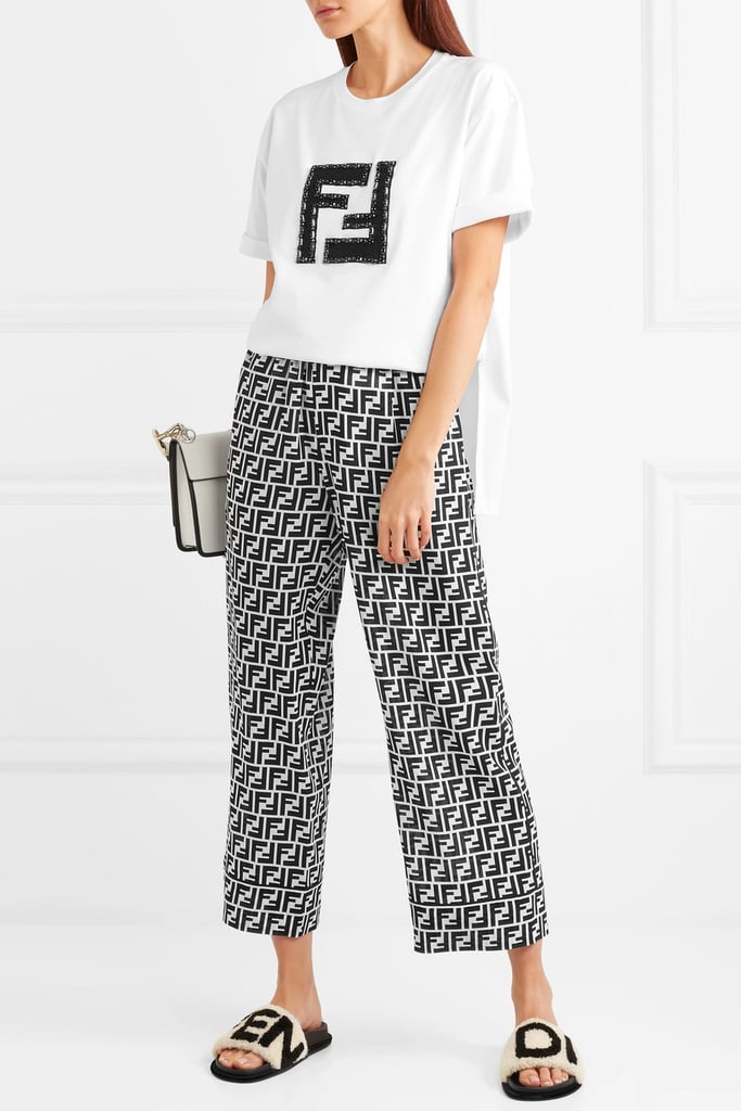 Fendi Embellished Lamé and Stretch-cotton Jersey T-shirt