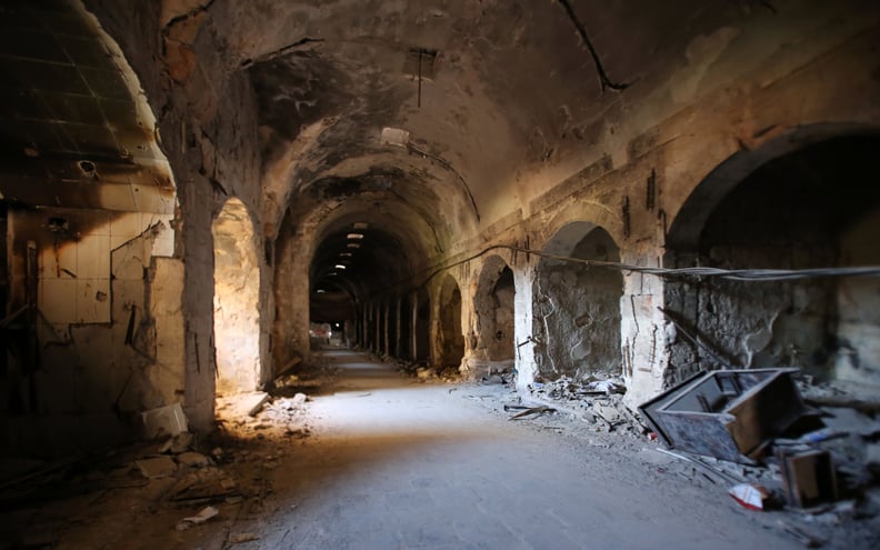 Inside the destroyed market in Aleppo's city center.