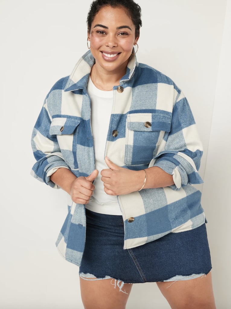 Old Navy Soft-Brushed Utility Shacket in Blue Plaid