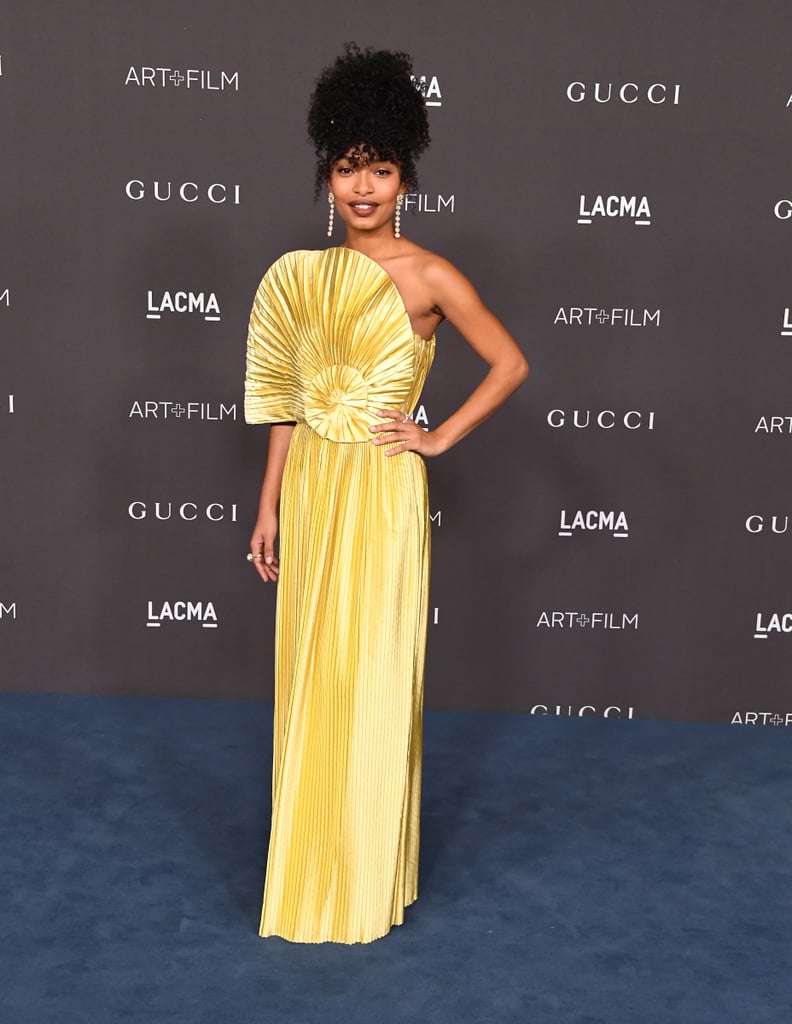 Yara Shahidi Wears Gold Gucci Gown to LACMA Art + Film Gala