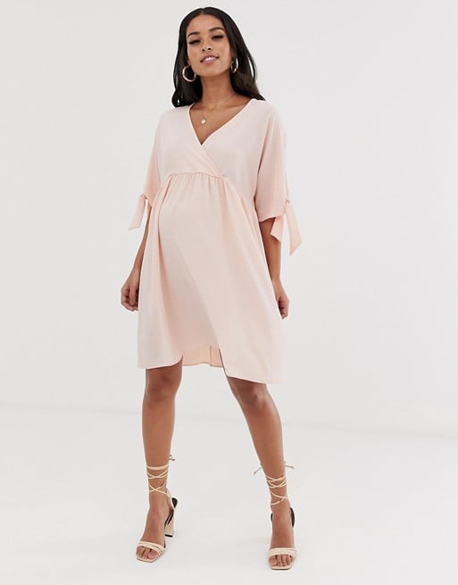 ASOS Design Maternity Smock Wrap Mini Dress With Tie Sleeves