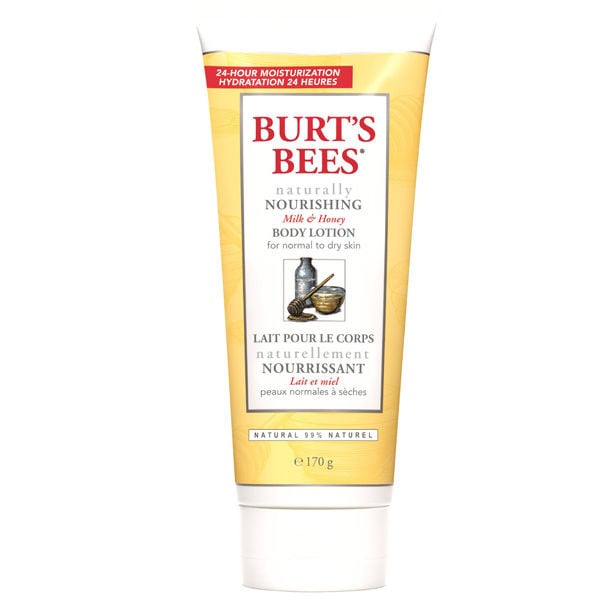 Hate a greasy moisturizer? Burt's Bees Naturally Nourishing Body Lotion For Normal to Dry Skin ($8) absorbs quickly while having nourishing ingredients like grape seed and coconut oils.