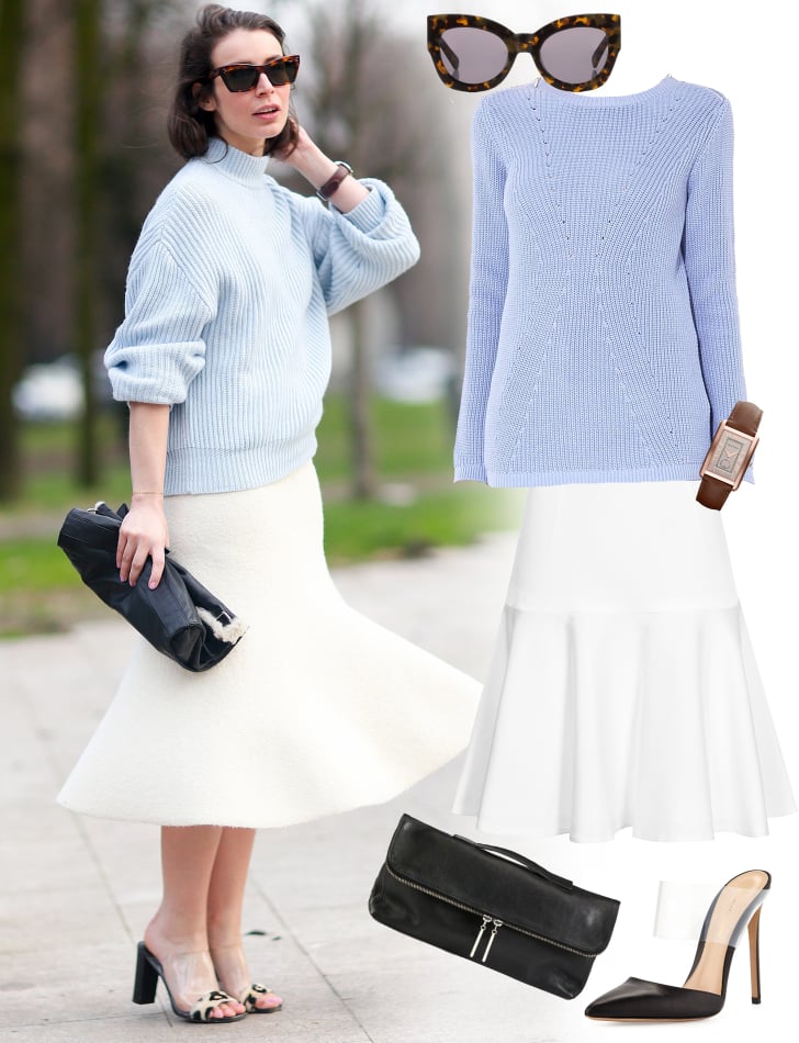 White Trumpet Skirt Outfit Idea ...