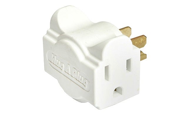 The great thing about the Hug-A-Plug dual outlet adapter  ($6) is that its compact design fits flat against the wall, and it gives you twice the sockets to plug your gadget into.