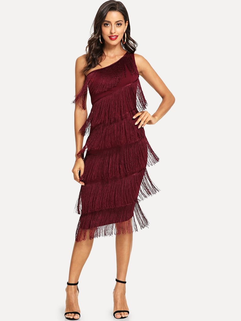 Shein One Shoulder Tiered Fringe Bodycon Dress