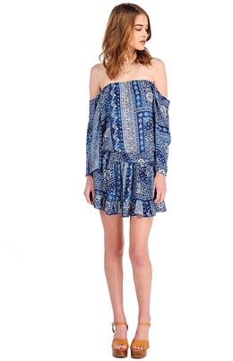 Vintage Havana Bandana Print Off Shoulder Mini Dress ($63)