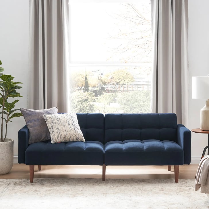 A MidcenturyModern Futon Reiana Twin Wide Velvet Convertible Sofa