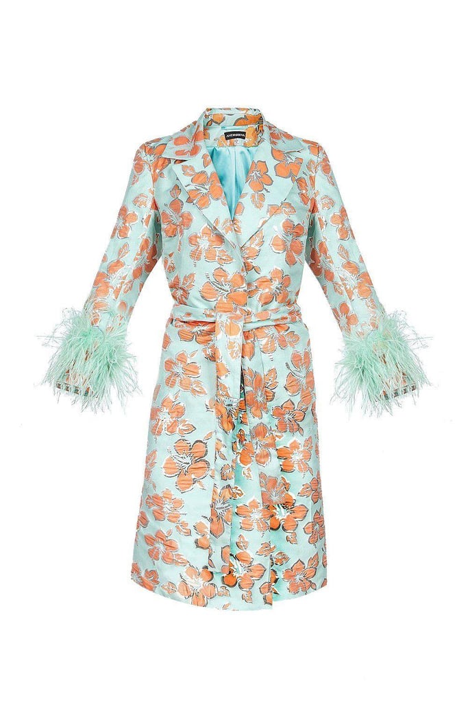 Andreeva Multicolor Vanilla Mint Jacquard Coat No19 With Detachable Feather Cuffs