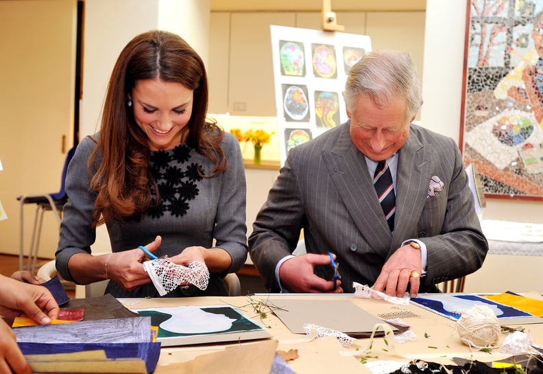 LONDON, UNITED KINGDOM - MARCH 15:  Catherine, Duchess of Cambridge and Prince Charles, Prince of Wales join children producing artwork during a visit to the Dulwich Picture Gallery on March 15, 2012 in London, England. The Duchess of Cambridge joined her