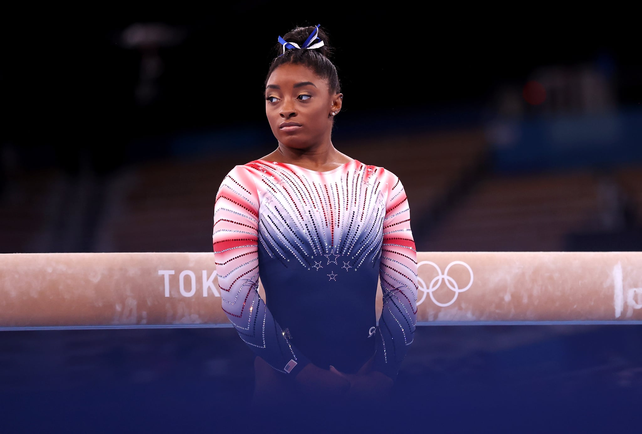 TOKYO, JAPAN - AUGUST 03: Simone Biles of Team United States competes in the Women's Balance Beam Final on day eleven of the Tokyo 2020 Olympic Games at Ariake Gymnastics Centre on August 03, 2021 in Tokyo, Japan. (Photo by Laurence Griffiths/Getty Images)