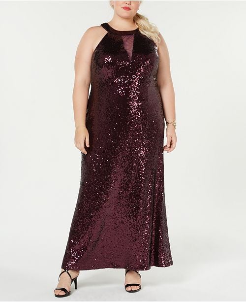 Morgan & Company Trendy Plus Size Sequined Halter Gown