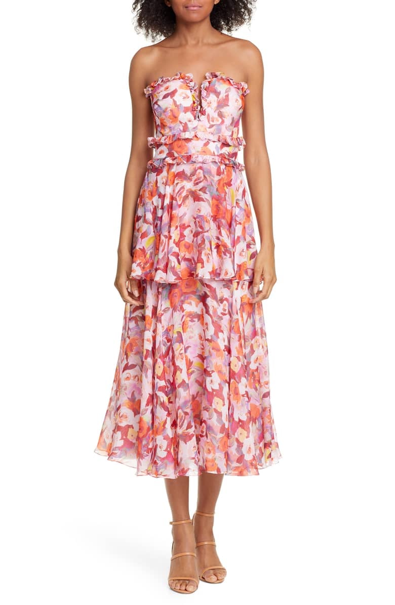 Amur Darla Floral Print Silk Midi Dress ...