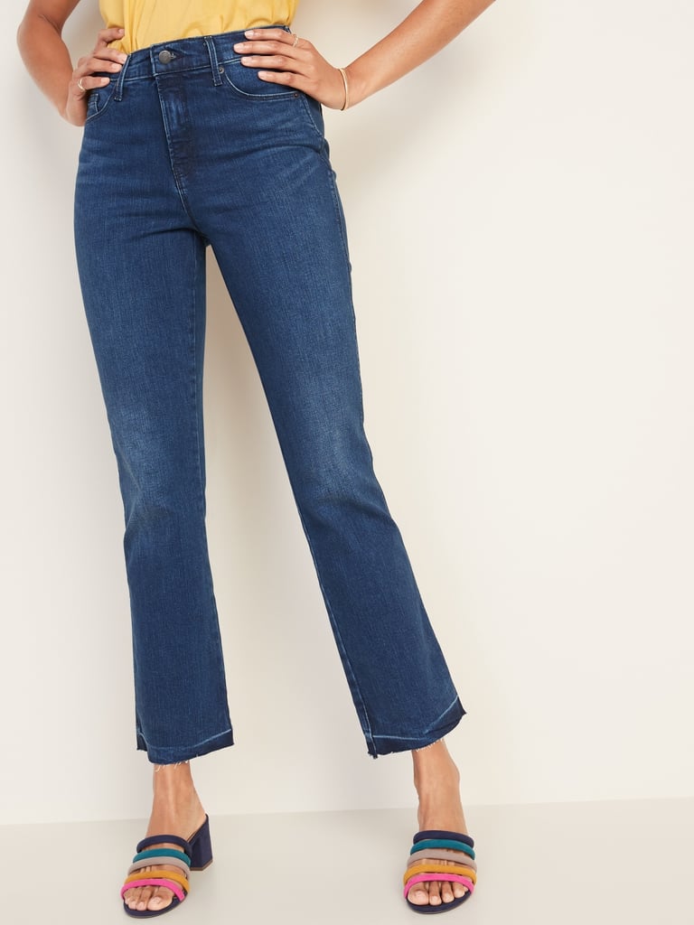 High-Waisted Raw-Edge Flare Ankle Jeans For Women