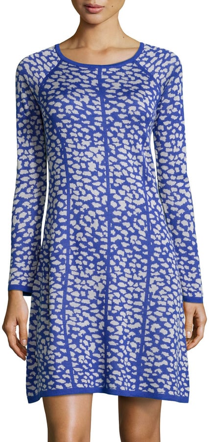 Neiman Marcus Animal-Print Fit-and-Flare Sweater Dress