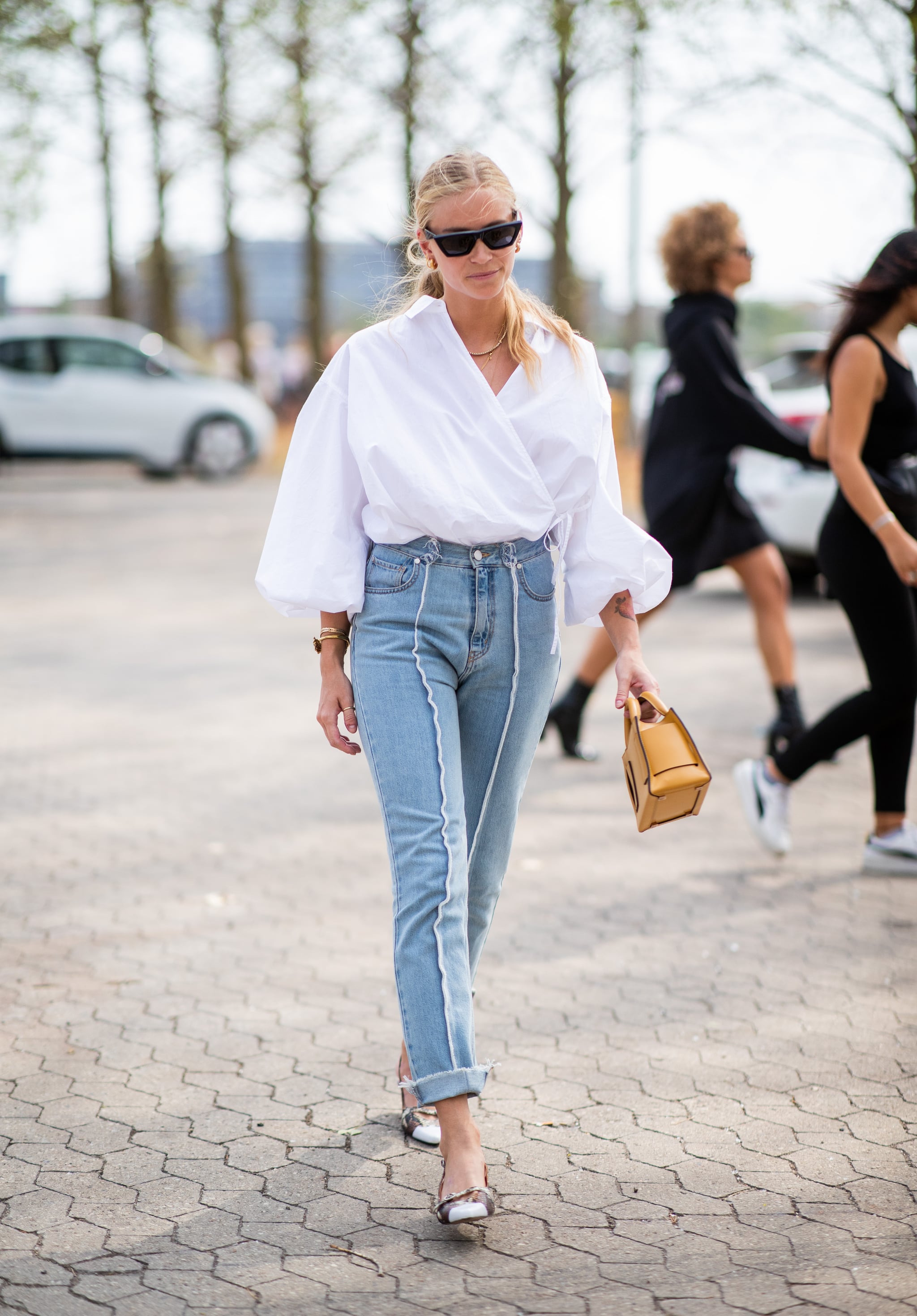 jeans and white button down