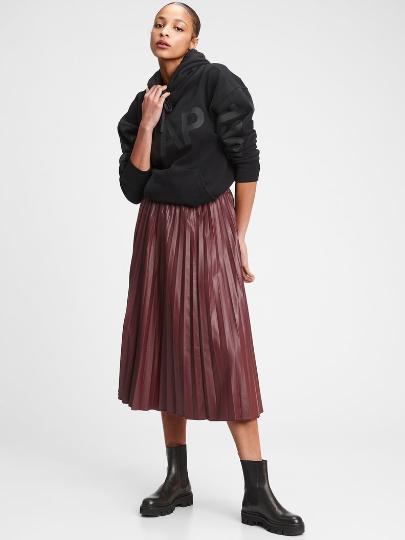 Gap Faux-Leather Pleated Midi Skirt