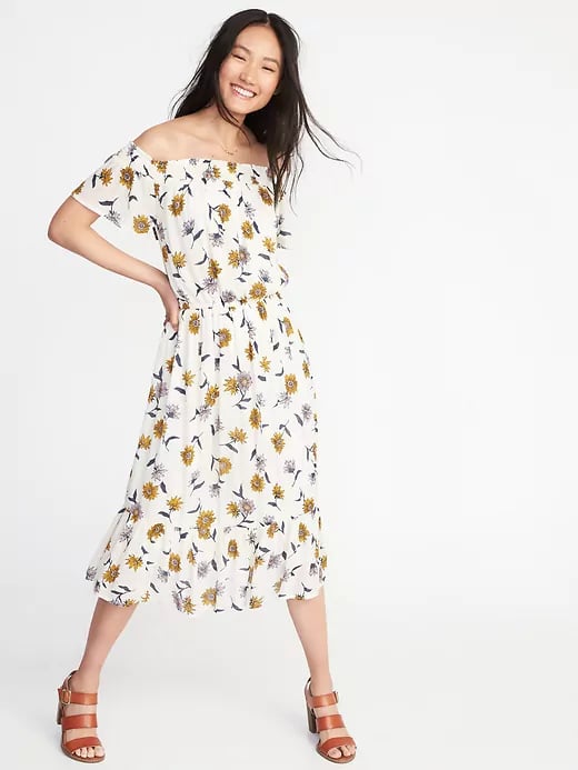 Off-the-Shoulder Waist-Defined Midi Dress