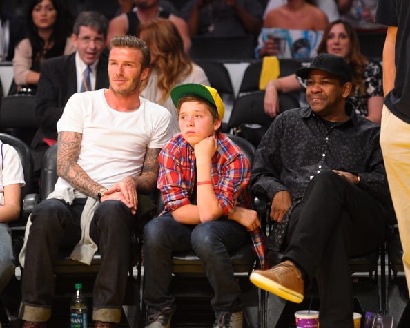 David Beckham With Brooklyn And Denzel Washington At A Basketball