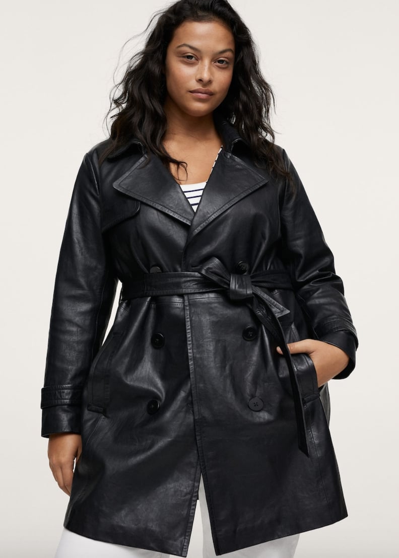 Mango Double-Breasted Leather Coat