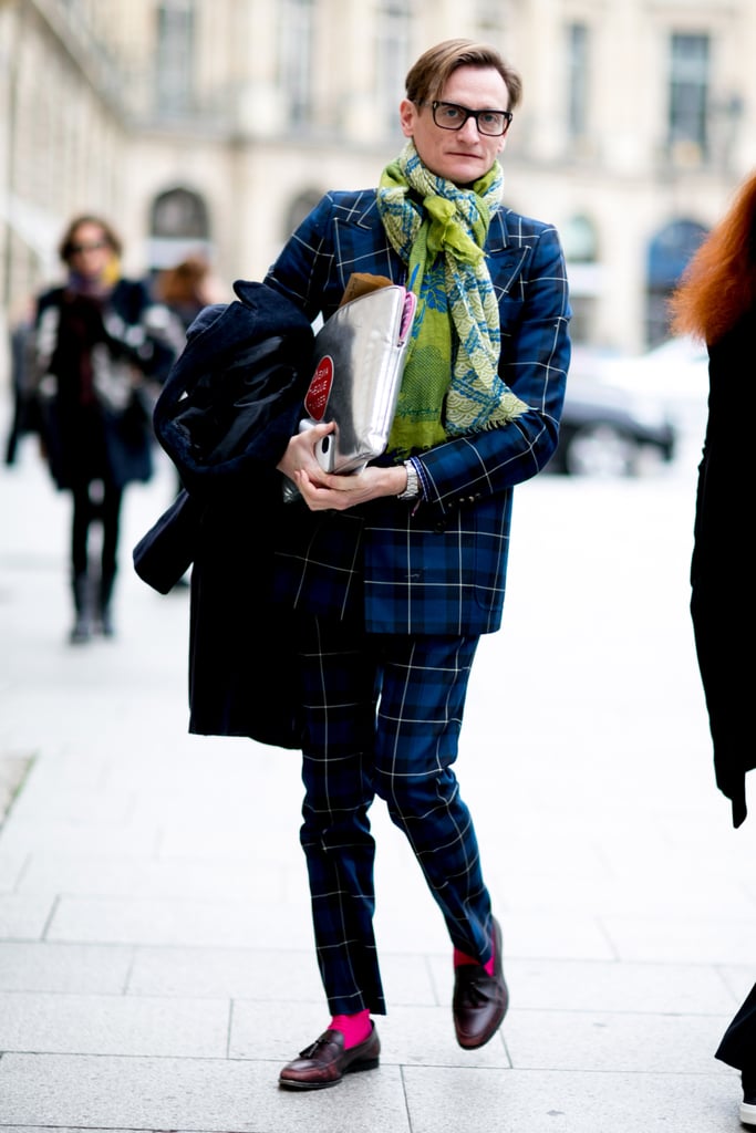 Hamish Bowles brought the menswear to rival any woman's in a blue plaid suit.