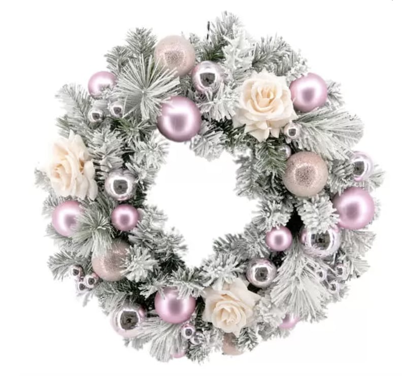 Bloom Room Holiday Blush Pink Rose Ornament Berry & Pine Wreath