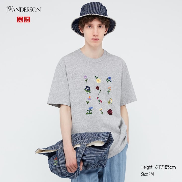 Flower Embroidery Crew Neck Short-Sleeve T-Shirt