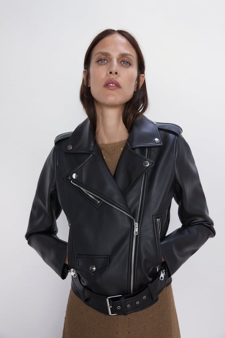 Zara Faux Leather Biker Jacket | Miley Cyrus Wears a Marc Jacobs Beanie ...
