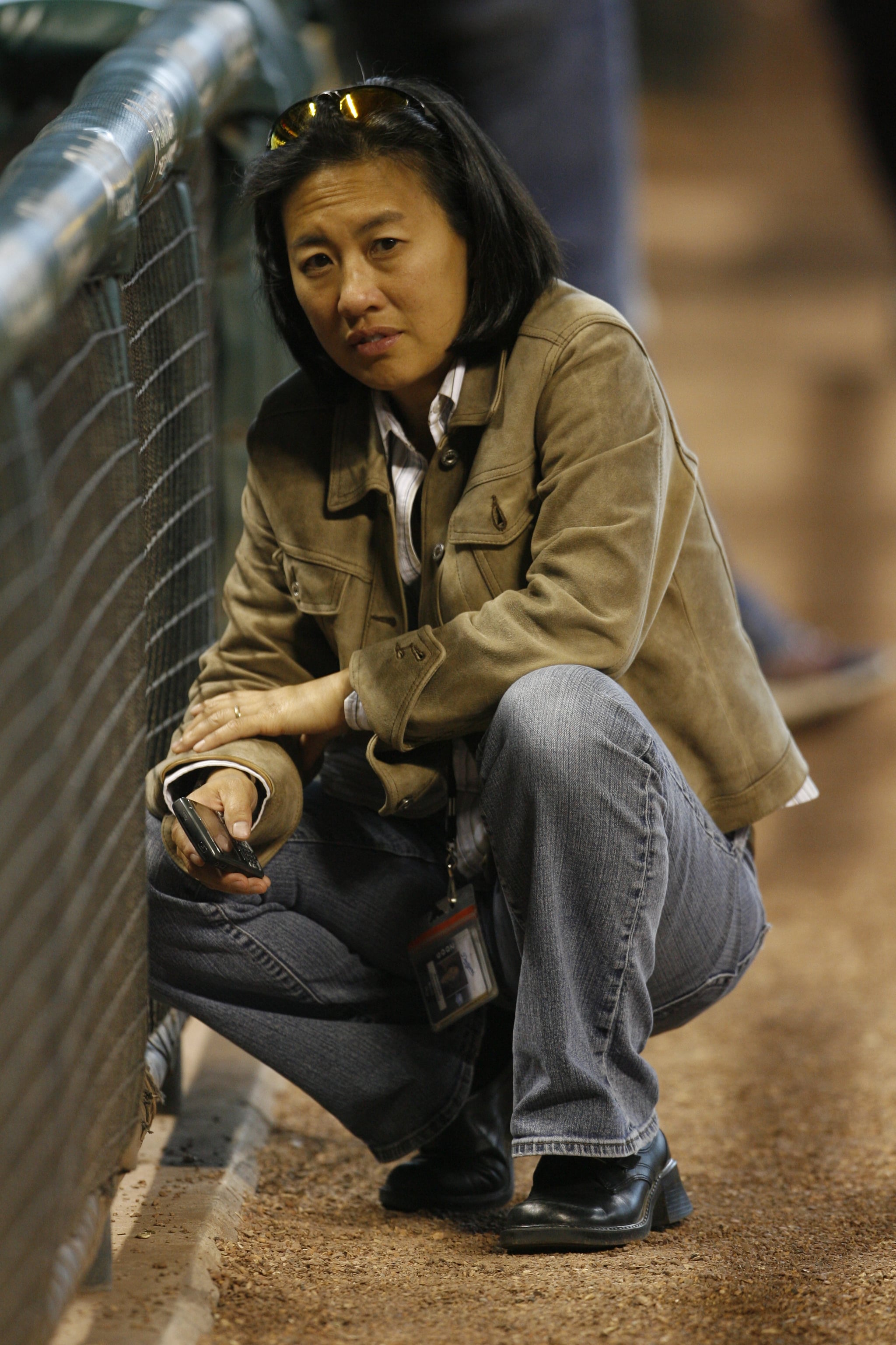 23 April 2009: Los Angeles Dodgers vice president and assistant general manager Kim Ng looks on prior to the Los Angeles Dodgers vs. Houston Astros baseball game at Minute Maid Park on Thursday April 23, 2009 in Houston, Texas. Los Angeles won 2-0. (Photo by Aaron M. Sprecher/Icon SMI/Corbis/Icon Sportswire via Getty Images)