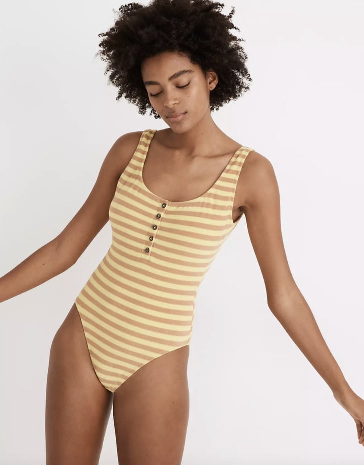 Madewell Striped Terry One Piece Swimsuit Cute Striped Swimsuits 