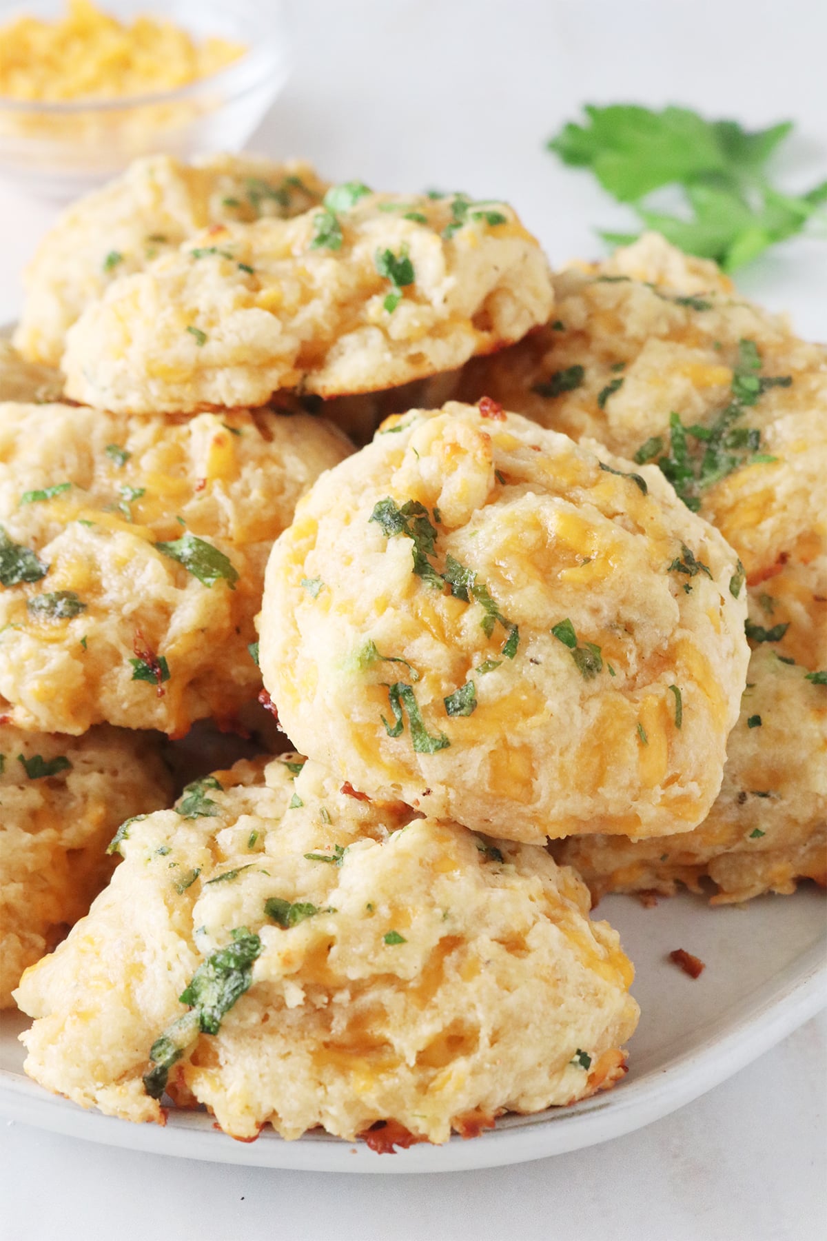 Copycat Red Lobster cheddar bay biscuits on a white plate