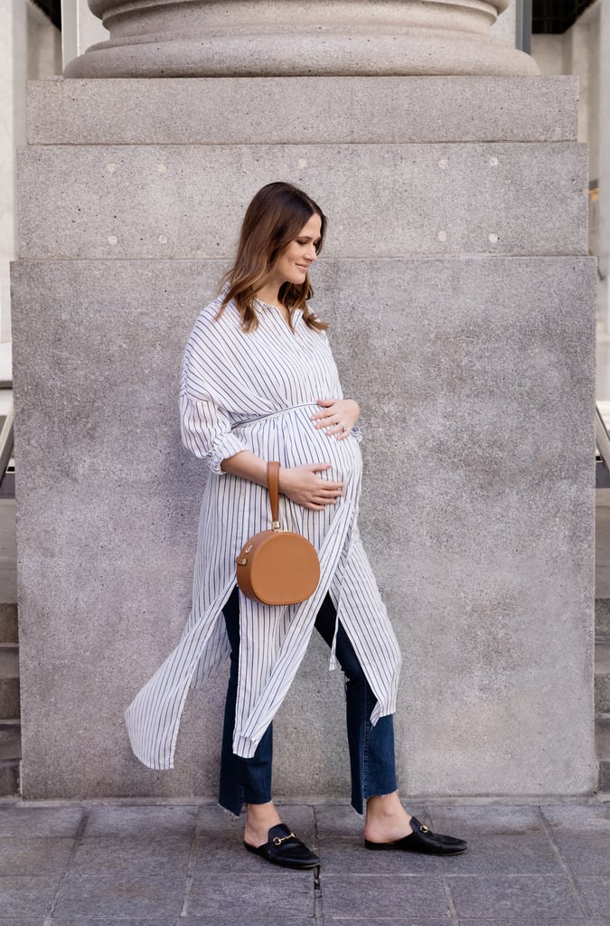 I bought this tunic long before I ever got pregnant and have worn it through various stages of my pregnancy, all the way up to my current bump size at 31 weeks. During the Summer, it doubled as a swimsuit cover-up, and now it's perfect for throwing on over my maternity jeans when a t-shirt doesn't feel dressed up or, frankly, like enough coverage the farther I've come.
Zara tunic (no longer available), Paige jeans, Gucci mules, Freya bag