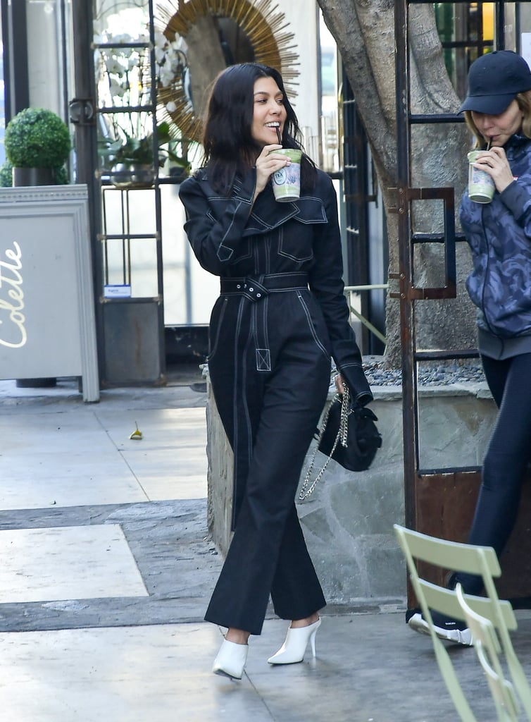 Kourtney Kardashian Wearing a Denim Jumpsuit