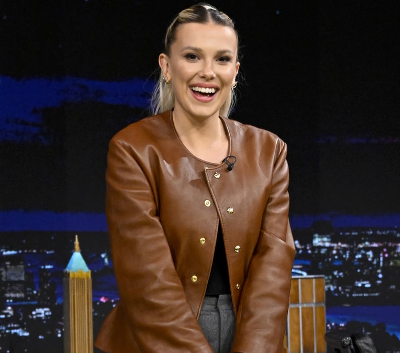 THE TONIGHT SHOW STARRING JIMMY FALLON -- Episode 1734 -- Pictured: Actress Millie Bobby Brown arrives on Thursday, October 27, 2022 -- (Photo by: Todd Owyoung/NBC via Getty Images)