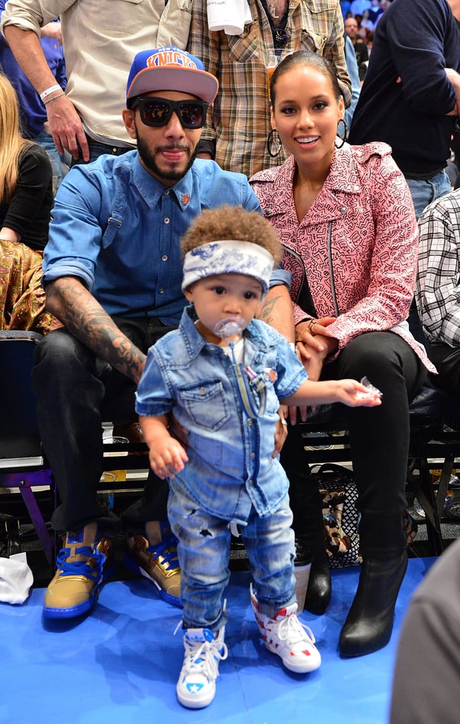 Alicia Keys and Swizz Beatz posed for a sweet family photo with their son, Egypt, at the NY Knicks playoff game in May 2012.