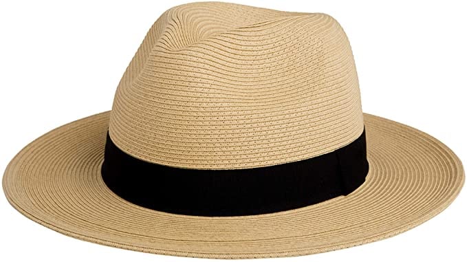 Pineapple&Star Sun Straw Fedora Beach Hat Fine Braid UPF50+