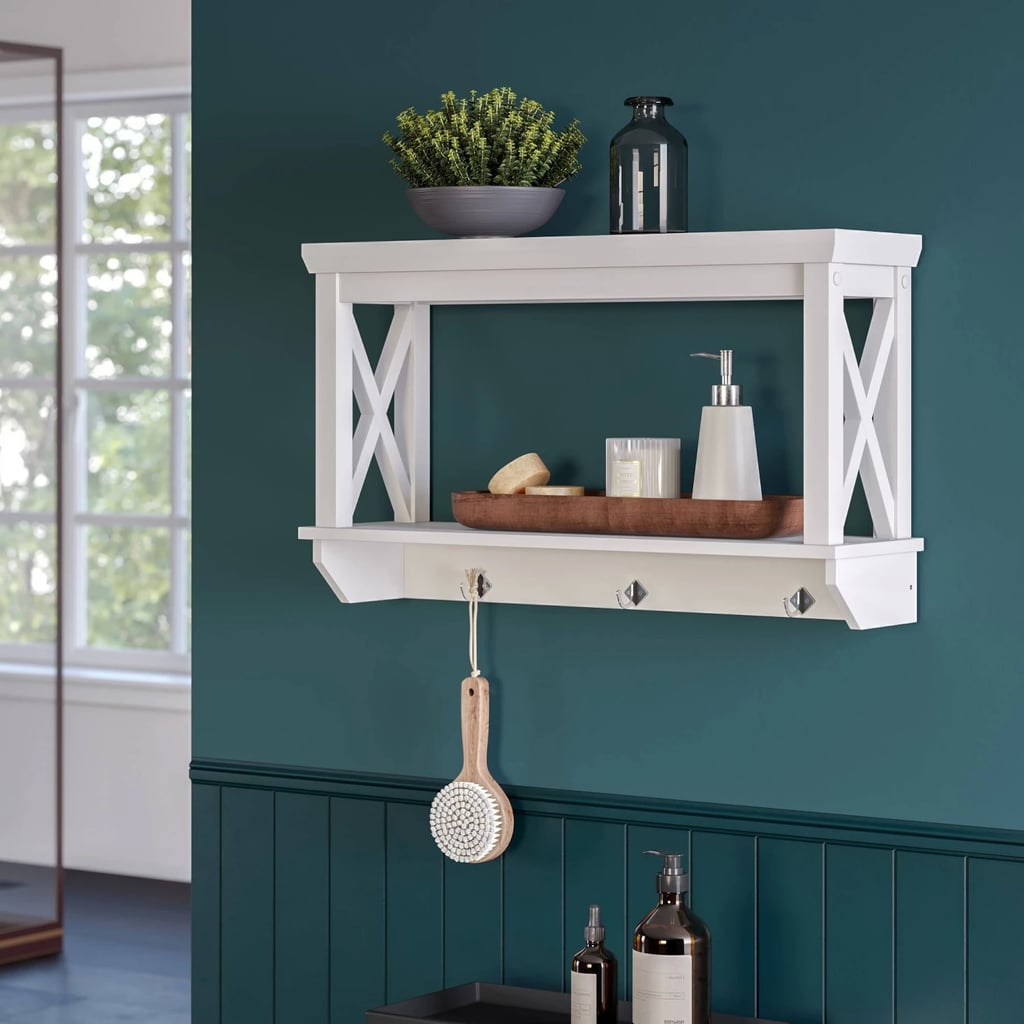 Wall-Mounted Cross Frame Shelf With Hook Rack