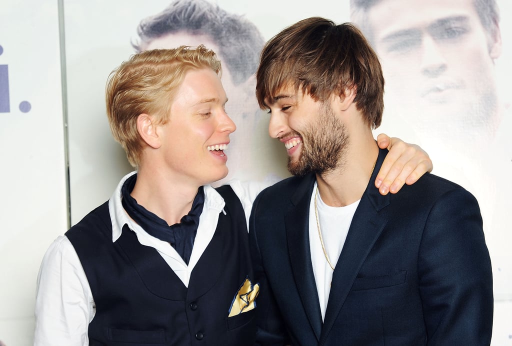 Freddie Fox and Douglas Booth shared a joke at a photocall for The Riot Club in 2014.