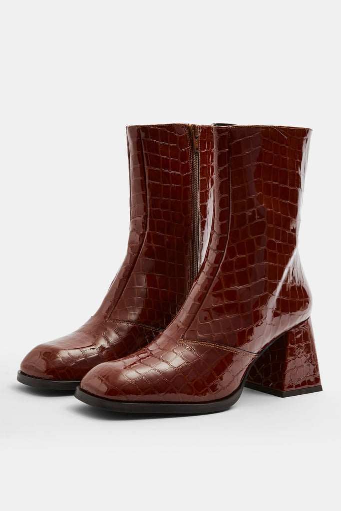 Mistress Tan Leather Croc Block Boots