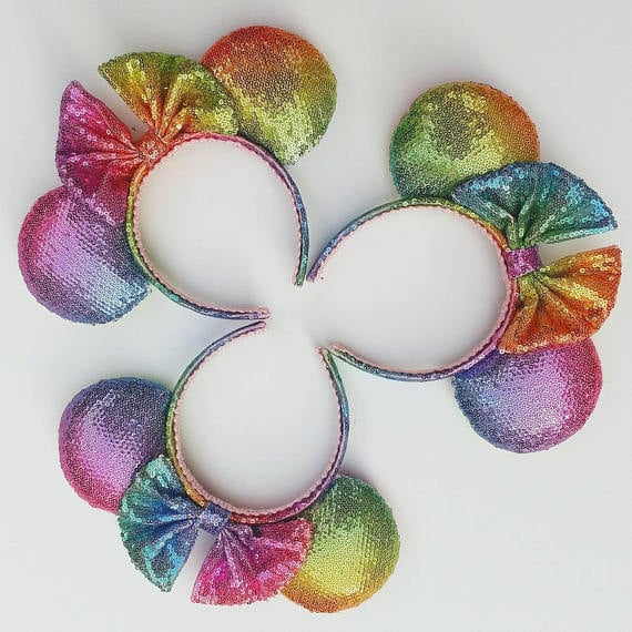 Rainbow Ombre Sequined Minnie Ears