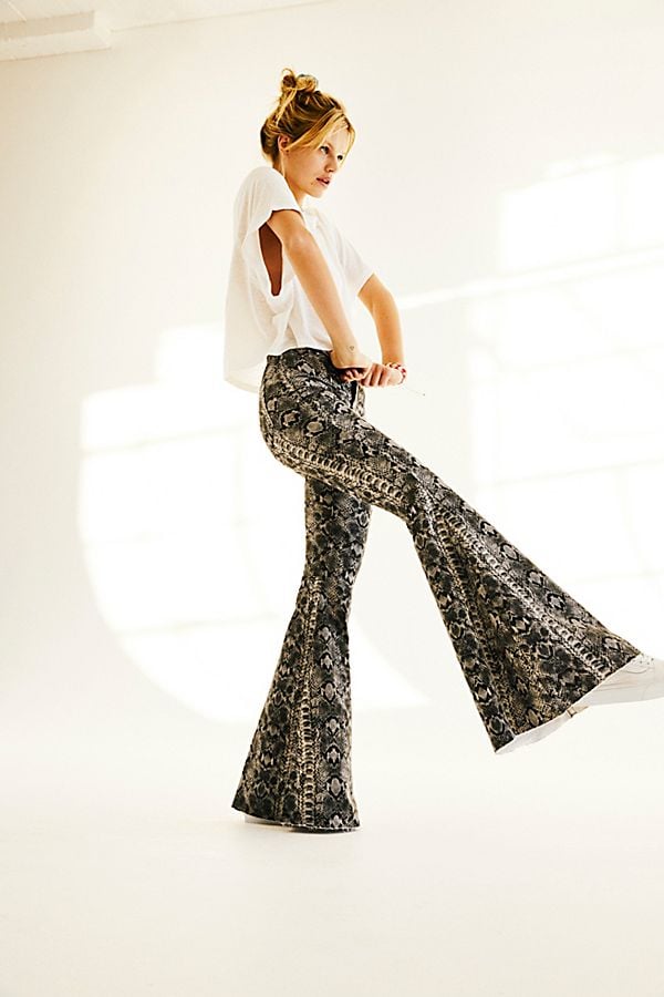 printed flare jeans