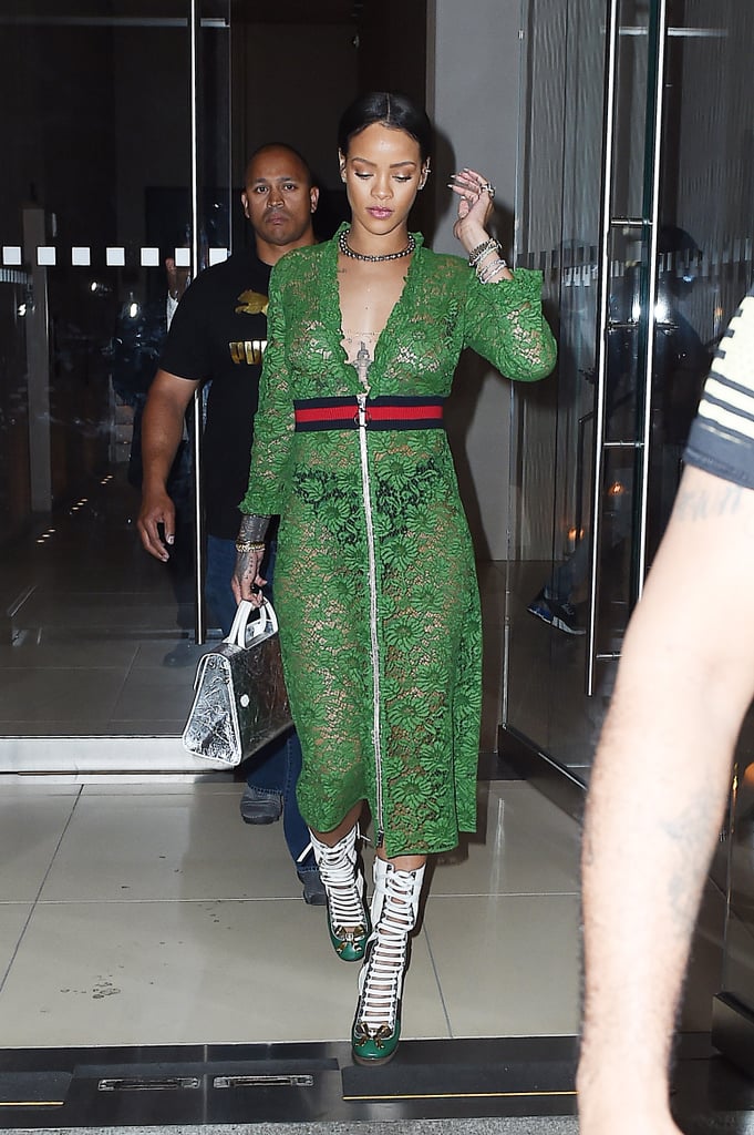 Rihanna in See-Through Green Dress in NYC May 2016