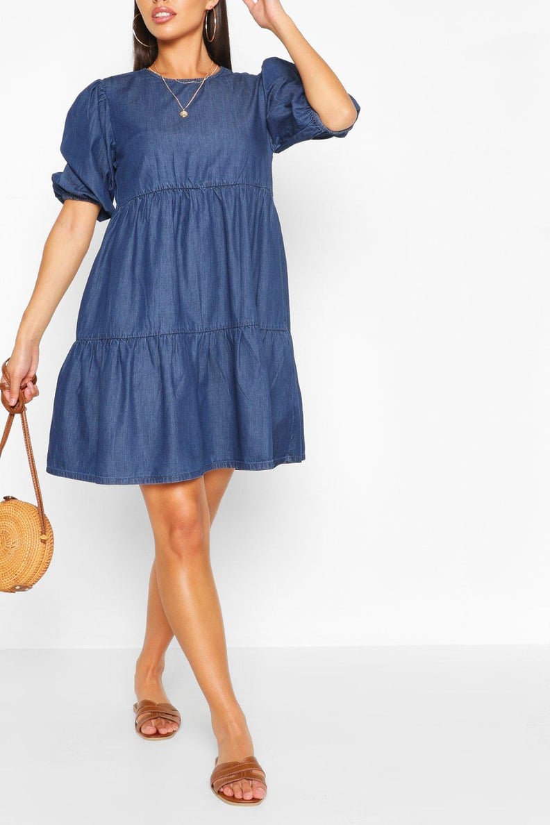 boohoo Denim Tiered Smock Dress